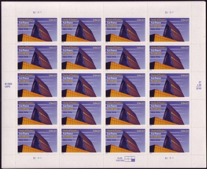 2004 37c United States Air Force Academy, Colorado Scott 3838 Mint Sheet of 20