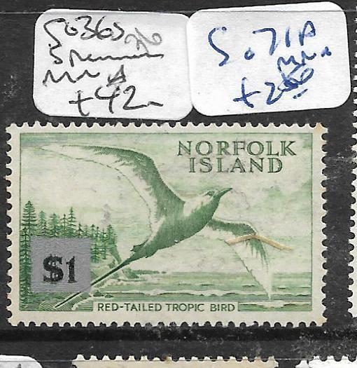 NORFOLK ISLAND   (PP1905B)  $1.00/10/-  BIRD  2 SIZES SURCH SG 71-71A  MNH