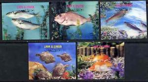 Umm Al Qiwain 1972 Fishes set of 5 in 3-dimensional forma...