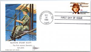 US FIRST DAY COVER BLANCHE STUART SCOTT ON GILL CRAFT CACHET 1980