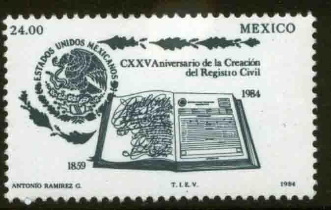 MEXICO 1375, 125th Anniv of the Civil Registry Office MNH