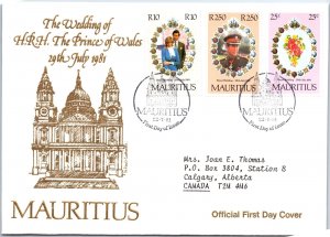 FIRST DAY COVER ROYAL WEDDING PRINCE CHARLES & PRINCESS DIANA MAURITIUS 1981