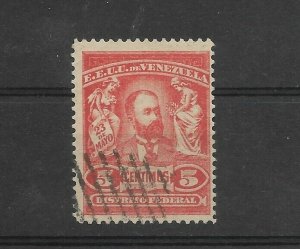 VENEZUELA 1905 GRAL CASTRO REVOLT 6TH ANNIVERSARY MILITARY 5 CENTS RED USED