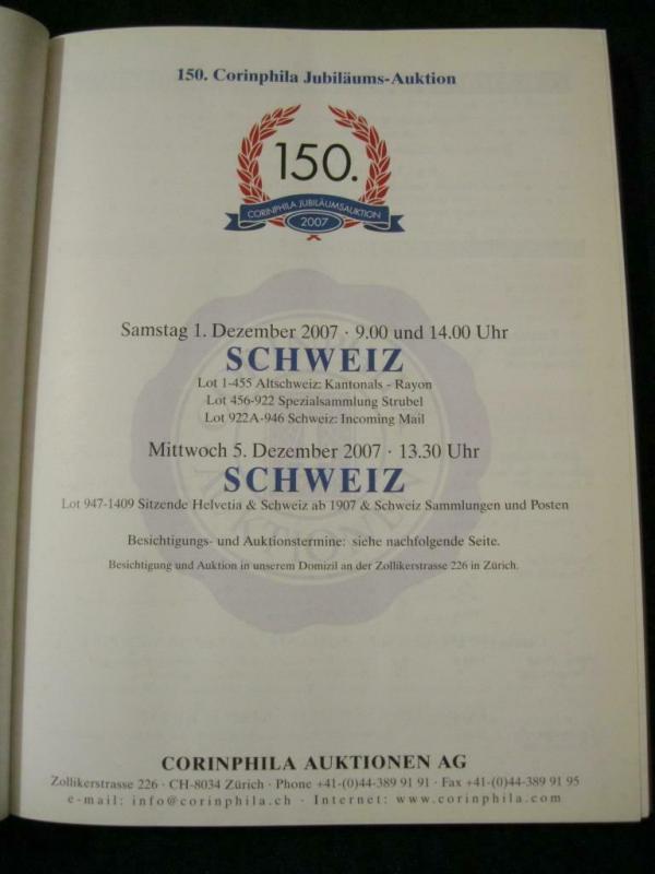 CORINPHILA AUCTION CATALOGUE 2007 SCHWEIZ