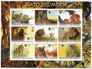 Angola 2000  WILD CATS #2 LIONS/TIGERS/SCOUT/ROTARY Sheetlet  IMPERFORATED MNH