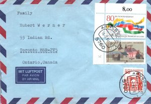 WEST GERMANY AIRMAIL COVER TO CANADA TRIPLE FRANKING CANCELLED ARNSBERG 1986