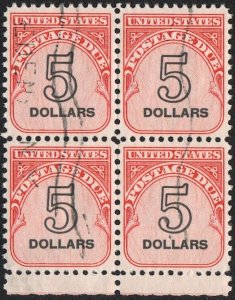 US 1959 Sc J101  Used VF $5 Postage Due Block