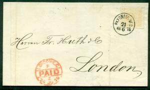 SWEDEN 1876, 23a (22f) 20ore PALE ORANGE shade tied on beautiful cover to London