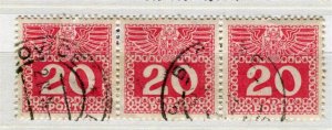 AUSTRIA; 1908 early Postage Due issue fine used STRIP of 20h. value