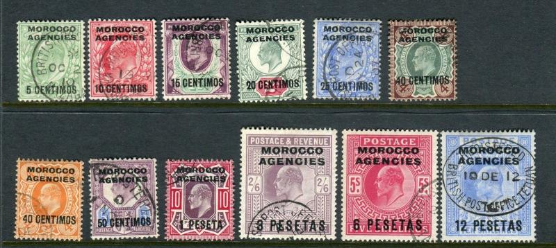 MOROCCO AGENCIES-1907-13  A fine used set to 12pi on 10/- Sg 112-113