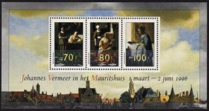 Netherlands 918-920,920a,MNH.Mi 1563-1565, Bl.46. Paintings by J.Vermeer, 1996.