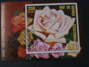 EQUATORIAL GUINEA-1975 COLORFUL LOVELY OLD ROSES CTO-S/S VF-FANCY CANCEL