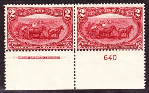US 286 2c Trans-Mississippi Mint Plate #640 Bottom Pair F-VF OG NH/LH SCV $110