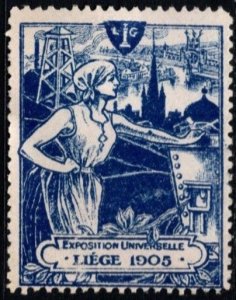 1905 Belgium Cinderella Poster Stamp Liege Universal Exposition Unused