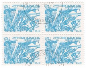 Nicaragua 1983 Sc 1301 CTO NH Agriculture Reform Fields Sugar Cane Block of 4