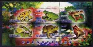 CONGO B. - 2012 - Frogs - Perf 6v Sheet - MNH - Private Issue