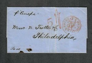 Transatlantic Ship Cover Liverpool To Philadelphia 1858 Cunard Europa