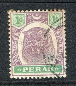 MALAYA; PERAK 1890s early classic Tiger issue used Shade of 1c. value