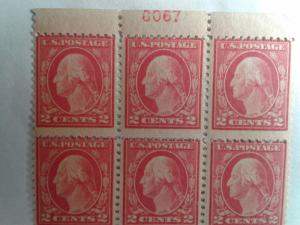 SCOTT # 499 PLATE BLOCK OF 6 #0067 INCREDIBLE MINT NEVER HINGED GEM !!  1917 !!!