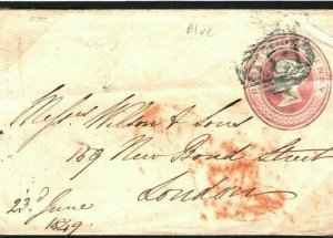 GB Cover 1d Pink Brighton BLUE *132* NUMERAL & GREEN WAFER SEAL 1849 40a.18