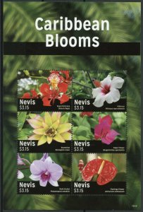 Nevis 2015 MNH Caribbean Blooms 6v M/S Flowers Orchids Poincana Bromeliad