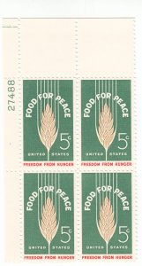 Scott # 1231 - 5c Green & Red - Food For Peace Issue - MNH - plate block of 4