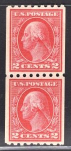 US Stamp #411 2c  Carmine Washington Coil Pair  MINT NH SCV $55.00