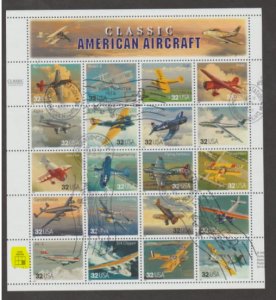 U.S. Scott #3142 Airplane Stamp - Used Sheet - Highlighted LR Plate
