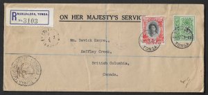 TONGA 1934 (10 May) Registered OHMS cover to - 39011