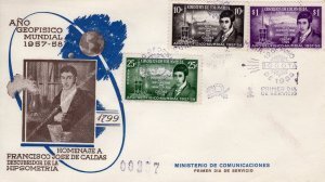 Colombia 1958 INTERNATIONAL GEOPHYSICAL YEAR set 3v Perforated in FDC