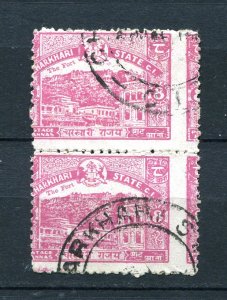 India CharkHari state 1931 Used Pair shifted perf  8322