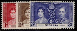 NIGERIA GVI SG46-48, 1937 CORONATION set, M MINT.