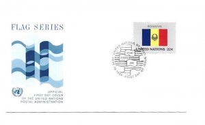 United Nations #489 Flag Series 1986, Romania, Official Geneva, FDC