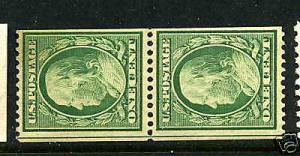 Scott #348 Franklin Coil Mint Pair with APS Cert (Stock #348-9) 