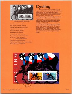 USPS SOUVENIR PAGE PROFESSIONAL CYCLING MINIATURE SHEET OF (2) 1996