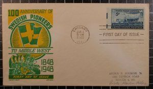 Scott 958 - 3 Cents Swedish Pioneers - Ken Boll FDC Typed Address Planty 958-12