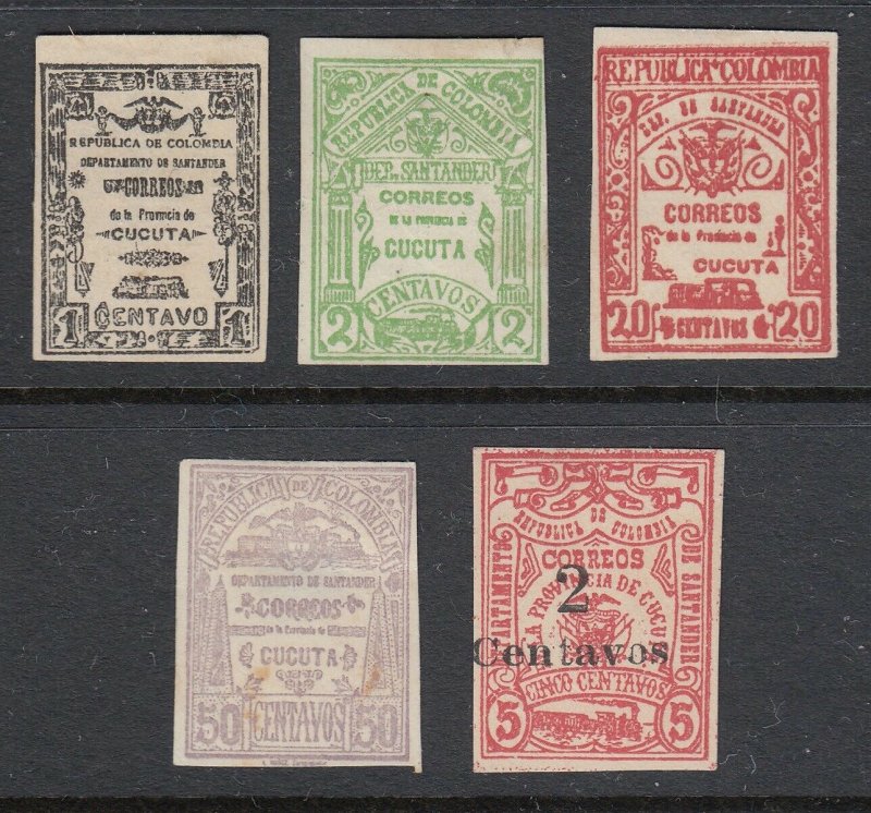 Colombia 1904 City of Cucuta Train x 4 + 1907 2c Provisional M Mint. Unlisted