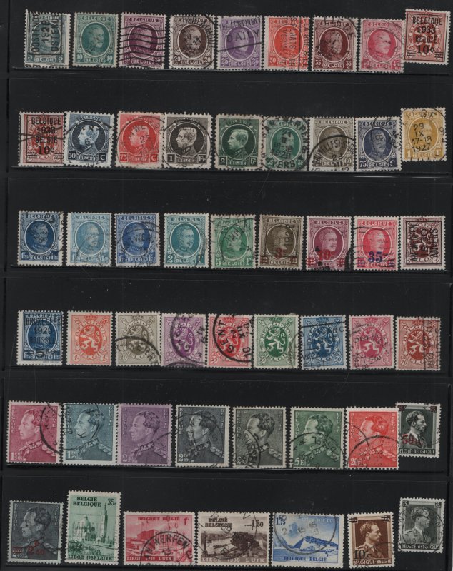 BELGIUM  MINT HINGED AND USED COLLECTION  90 STAMPS, 2 STOCK PAGES