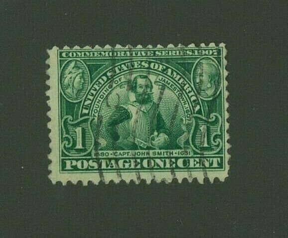 US 1907 1c green Jamestown Exposition, Scott 328 used, Value = $4.50