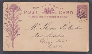 New South Wales H&G 6 used 1889 1p Postal Card with purple indicium & printing