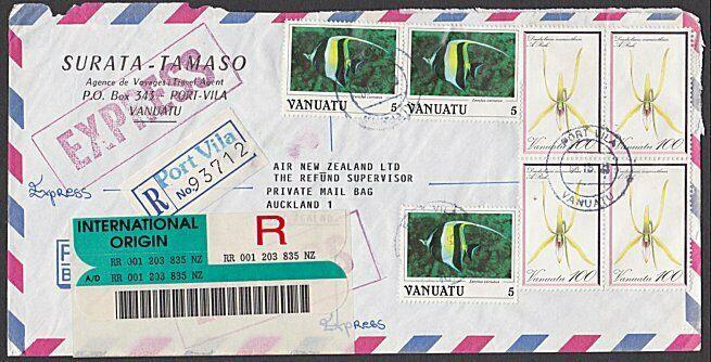 VANUATU 1992 Registered EXPRESS cover Port Vila to Auckland................55424