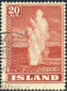 Iceland 1938 Sc 204 Tourists Visit Geyser on Island Stamp U