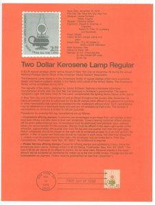 US SP390/1611 1978 $3 Kerosene Lamp, Americana Series, on USPS Official Souv. Page FDC, #1611 with First Day Cancel