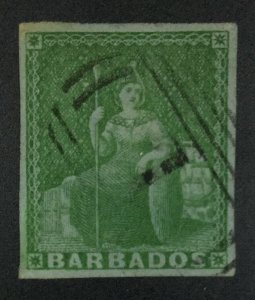 MOMEN: BARBADOS SG #2 1852-55 IMPERF USED £325 LOT #62060