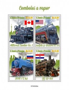 St Thomas - 2020 Steam Trains & Flags - 4 Stamp Sheet - ST200528a