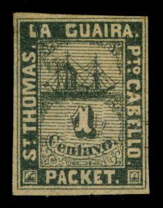 DWI 1864  Robert Tod Steamship St.Thomas La Guaira 1c blk,pink Yv# 2var mint MNG