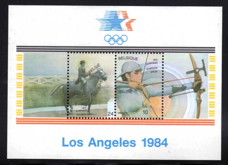 Belgium #1166 ~ Souvenir Sheet ~ Olympics, Archery, Dressage ~ Mint, NH,  (1984)