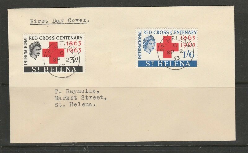 St Helena FDC 1963 Red Cross, Plain, cds used, Typed address