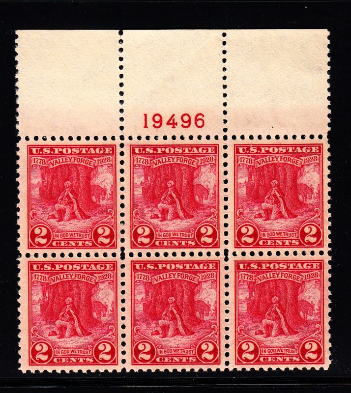 U.S. #645 VF OG Plate block of 6. Barely hinged