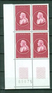 Iceland. 1975 Icelanders, 30 Kr,Mnh. Plate # 89875. Block of 4. Scott# 483.